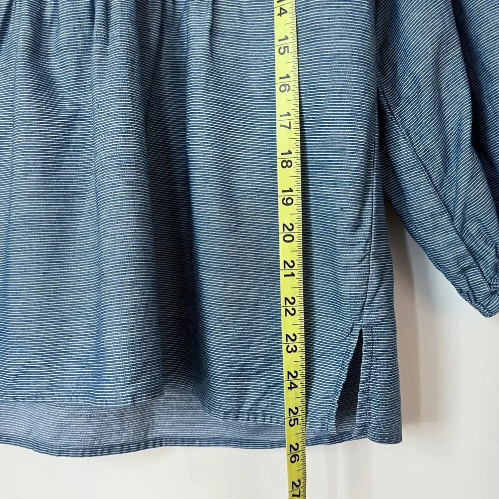 Lucky Brand Womens Striped Popover Top Indigo Multi Small Casual Cotton Lyocell - Picture 10 of 12